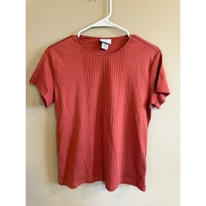 Jaclyn Smith Womens Coral Textured Pleated Short Sleeve T Shirt Top S C